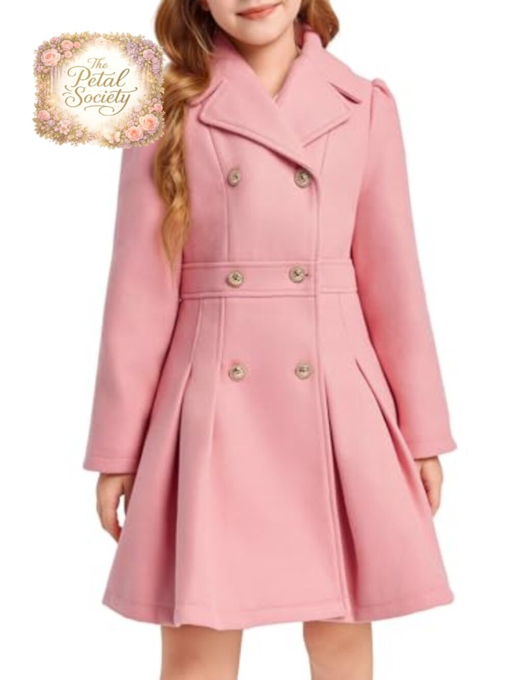 Girls Winter Dress Coat Button Peacoat Double Breasted Outwear